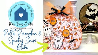 Halloween Fun Spooky Snow Globe amp Pallet Pumpkin Decoupage Napkin Art Craft Tutorial [upl. by Ehcram]