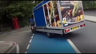 Shocking moment Tesco delivery van slams into a cyclist when the driver turns left [upl. by Milty622]