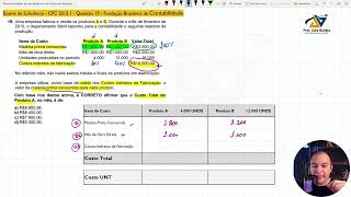 Prova CFC 20131  Questão 19  Fundação Brasileira de Contabilidade  Custeio por Absorção [upl. by Wolsniw]