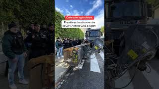 Manifestation dagriculteurs français sur Agen 🇨🇵🧑‍🌾 tension avec CRS france police agriculteur [upl. by Akerehs]