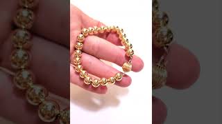 Chain Strung 8mm 14k Solid Yellow Gold Corrugated Ball Clasp Bracelet goldbracelet goldbead [upl. by Gnouv]