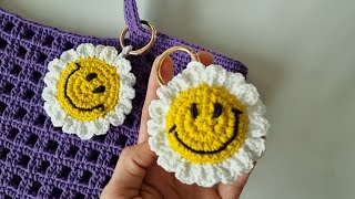 Crochet daisy keychain Tutorial ဒေစီသော့ချိတ်ထိုးနည်း Part 2 [upl. by Meeharb]