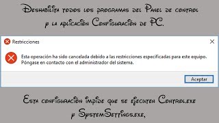 Prohibir el acceso a Configuracion de PC y a Panel de Control [upl. by Naliorf405]