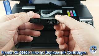 Epson Expression Home XP2200XP2205 How to ChangeReplace Ink Cartridges [upl. by Morse]