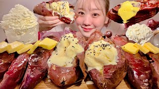 ASMR Baked Sweet Potato with Butter and Ice Cream【Mukbang Eating Sounds】【English subtitles】 [upl. by Aronael]