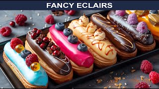 Eclair Extravaganza Dessert Patisserie Chocolate Raspberry Coffee Fancy Delicious Pastry Ideas Yummy [upl. by Delfeena]