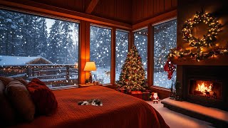 Cozy Christmas Cabin in a Snowstorm with Howling Wind ❄ Relax Sleep or Study [upl. by Adolpho]