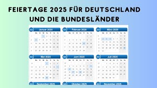 Feiertage 2025 für Deutschland und die Bundesländer [upl. by Aihsenrad]