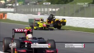 GP2 2016 Race 2 Barcelona Antonio Giovinazzi Huge Crash Replays [upl. by Hodess]