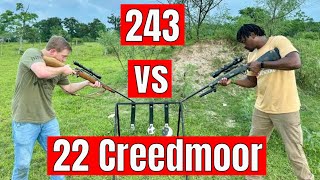 22 Creedmoor vs 243 Barrier Test Wood Sand Steel [upl. by Nehttam839]