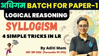 Syllogism With Simple Tricks by Aditi Mam  Adhigam Batch  Logical Reasoning UGC NET 2023 Paper 1 [upl. by Sinnaoi]