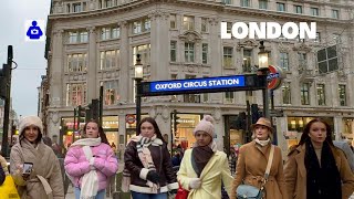 London’s FIRST Snow Walk in 2024 ❄️ OXFORD Street amp REGENT Street  Central London Walking Tour [upl. by Nylorak]