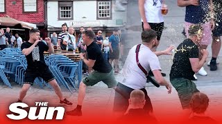 Brawling Chelsea and Man City fans clash in shameful scenes ahead of Champions League final [upl. by Acinom]