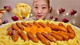 ASMR Carbonara with Sausage【Mukbang Eating Sounds】【English subtitles】 [upl. by Aihc501]