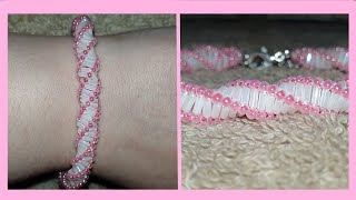 Bracelet spiral avec des perles tubes blanc et rose [upl. by Aiekal700]