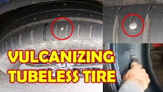 HOW TO VULCANIZE A TUBELESS TIRE PATCHING METHOD [upl. by Htrahddis]