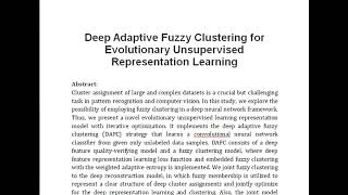 Deep Adaptive Fuzzy Clustering for Evolutionary Unsupervised Representation Learning [upl. by Leiser]