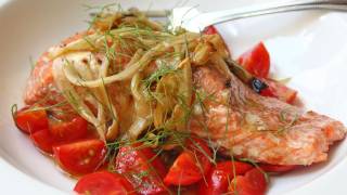 Fennel Smoked Salmon  HotSmoked Salmon Recipe with Fennel and Tomatoes [upl. by Arikihs]