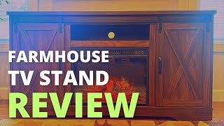 Amerlife Fireplace TV Stand with 23quot Fireplace Review  Farmhouse TV Stand with Sliding Barn Doors [upl. by Shirley452]