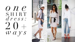 One Shirt Dress 20 Ways  How to Style Basics  Capsule Closet [upl. by Turro272]