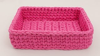 ESPAÑOL CESTA RECTANGULAR ♡ CROCHET TRAPILLO [upl. by Assek740]