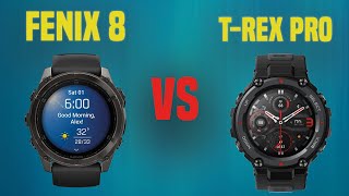 Garmin Fenix 8 vs Amazfit TRex Pro  Full Specs Compare Smartwatches [upl. by Nohsar]