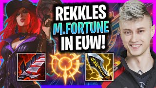 REKKLES IS A GOD WITH MISS FORTUNE IN EUW SERVER  T1 Rekkles Plays Miss Fortune ADC vs Aphelios [upl. by Nueormahc]