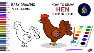 How to draw hen 🐔step by step easy drawing and 🎨 coloring for kids 336 [upl. by Andrey]