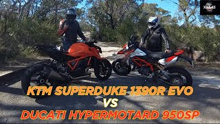 KTM Superduke 1390R EVO vs Ducati Hypermotard 950SP [upl. by Masha]