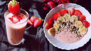 Strawberry Banana Shake  Strawberry Smoothie Bowl Chai Nasshta [upl. by Thorvald385]