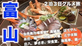 【富山グルメ旅】人気グルメ１５軒 富山に行ったらこの店に行け！！氷見寒ぶり、新湊紅ズワイガニ、香箱蟹、朝日町名物たら汁、魚津名物ばい貝、氷見うどん、富山ブラック、ミシュランラーメンなど [upl. by Sualokcin168]