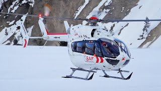 Airbus Helicopters H135 EC135 amp Yeti H145 EC145 takeoff amp landing at Courchevel altiport LFLJ [upl. by Appledorf]