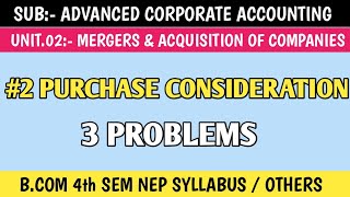 22 PURCHASE CONSIDERATION CONCEPT amp 3PROBLEMS FOR BCOM 4th SEM NEP  MERGERS amp ACQUISITION OF CO [upl. by Rad]