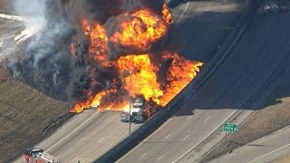 Large fire on I94 after tanker explodes [upl. by Porte371]