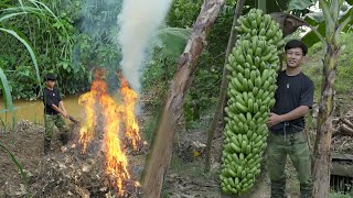 2 year living in forest Harvest Big Bananas to market sell Prepare land grow vegetables [upl. by Annim]