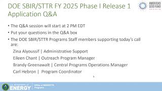 FY 2025 Phase I Release 1 FOA QampA Session [upl. by Mahgem]