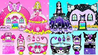 Pink MELODY vs Black KUROMI Dress Up amp Decor House  Barbies New Home  DIY Arts amp Paper Crafts [upl. by Verdie241]