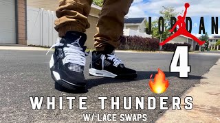 Jordan 4 White Thunder Early Review and OnFeet w Lace Swaps sneakerhead jordans [upl. by Cesaro]