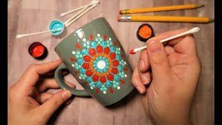 SIMPLE Dot Mandala Mug Painting Using ONLY Qtip Toothpick Pencil [upl. by Sabba724]