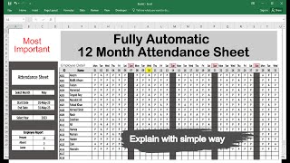 Fully Automatic Attendance Sheet in Excel [upl. by Lledrev]