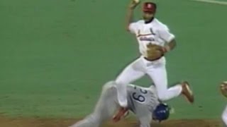 Ozzie jumps over runner to turn double play [upl. by Refynnej]