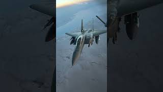 F15 eagle refueling mid air over gulf airdefence militaryaircraft aviation [upl. by Eybba888]