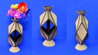 Making Flower Vase From Cardboard  Home Decor Crafting [upl. by Alcus]