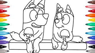 Bluey and Bingo Coloring Pages  Bluey and Bingo Ice Cream at Park [upl. by Htims349]