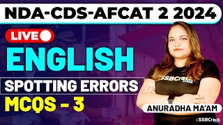 NDACDSAFCAT 2 2024 Exam English Live  Spotting Error MCQs  Class 3 [upl. by Elka790]