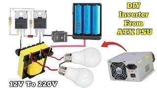 Simple 12V to 220V Inverter from ATX Power Supply  Without IC ✓ [upl. by Survance]