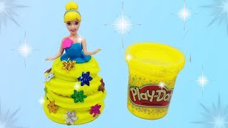 Play Doh Cinderella Design A Dress Frozen Disney Magiclip Dolls Dress Up PlaydDough Sparkle [upl. by Ysdnyl]