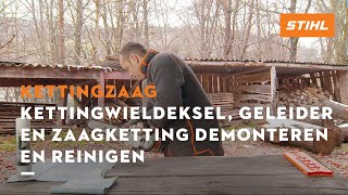 Kettingwieldeksel geleider en zaagketting demonteren en reinigen  STIHL Kettingzagen [upl. by Akenor676]