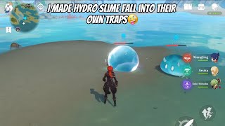 I made Hydro slimes fall into their own trap✨ Genshin Impact  slimes￼  funny moments [upl. by Akyre]