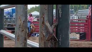 Video Contestant takes on childrens rodeo at Throop event [upl. by Ynna162]